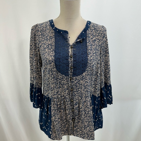 NWOT Anthropologie Maeve Hiver Blue 3/4 Sleeve Boho Peasant Blouse Size 4 - Picture 3 of 13